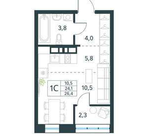 1-к квартира, вторичка, 26м2, 6/10 этаж