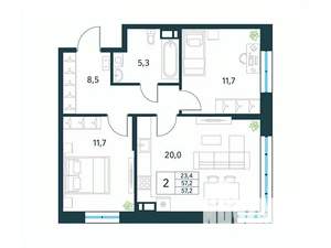 2-к квартира, вторичка, 57м2, 4/18 этаж
