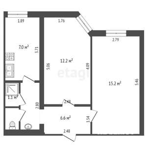 2-к квартира, вторичка, 43м2, 4/5 этаж