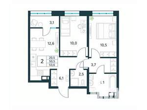 2-к квартира, вторичка, 54м2, 10/18 этаж