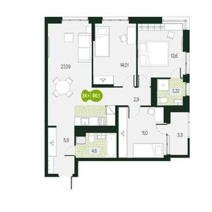 4-к квартира, вторичка, 86м2, 3/17 этаж