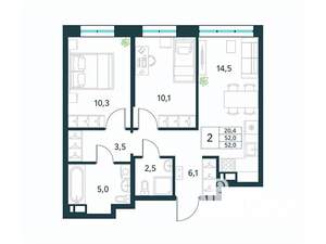 2-к квартира, вторичка, 52м2, 5/10 этаж