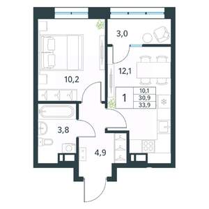 1-к квартира, вторичка, 34м2, 8/18 этаж