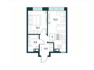 1-к квартира, вторичка, 34м2, 5/18 этаж