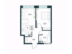 1-к квартира, вторичка, 40м2, 12/18 этаж