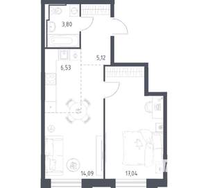 1-к квартира, вторичка, 47м2, 17/17 этаж