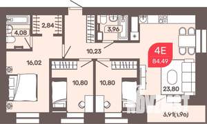 3-к квартира, строящийся дом, 84м2, 1/9 этаж