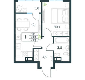 1-к квартира, вторичка, 34м2, 18/18 этаж