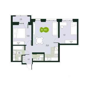 3-к квартира, вторичка, 64м2, 11/17 этаж