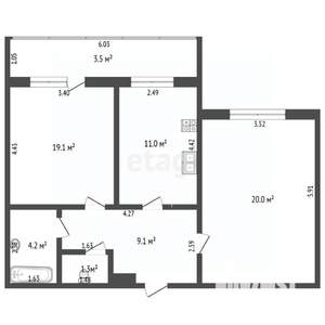 2-к квартира, вторичка, 65м2, 9/9 этаж