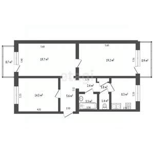 3-к квартира, вторичка, 76м2, 2/4 этаж