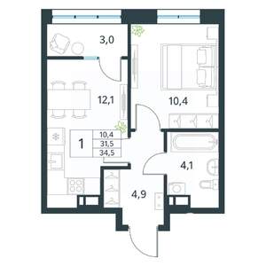 1-к квартира, вторичка, 35м2, 12/18 этаж