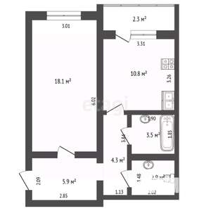 1-к квартира, вторичка, 48м2, 2/16 этаж