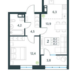 2-к квартира, вторичка, 45м2, 16/18 этаж
