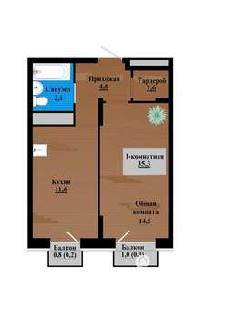 1-к квартира, строящийся дом, 35м2, 3/12 этаж