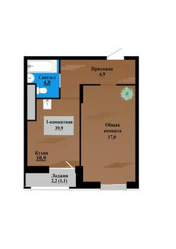 1-к квартира, строящийся дом, 40м2, 2/12 этаж