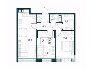 2-к квартира, вторичка, 54м2, 2/18 этаж