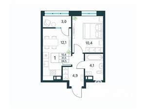 1-к квартира, вторичка, 35м2, 13/18 этаж
