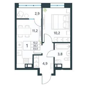 1-к квартира, вторичка, 33м2, 8/18 этаж