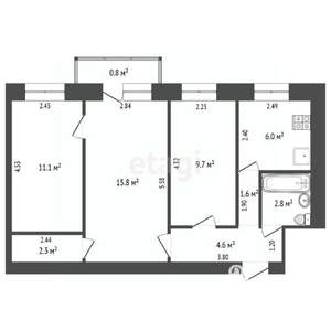 3-к квартира, вторичка, 54м2, 2/3 этаж