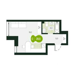 1-к квартира, вторичка, 29м2, 1/17 этаж