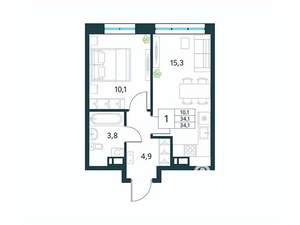 1-к квартира, вторичка, 34м2, 3/18 этаж