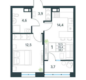 1-к квартира, вторичка, 39м2, 4/18 этаж