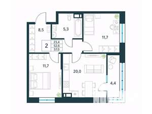 2-к квартира, вторичка, 57м2, 12/18 этаж
