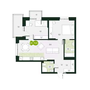 3-к квартира, вторичка, 74м2, 4/18 этаж