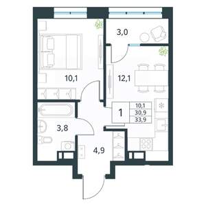 1-к квартира, вторичка, 34м2, 8/18 этаж