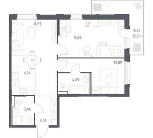 2-к квартира, вторичка, 65м2, 2/17 этаж