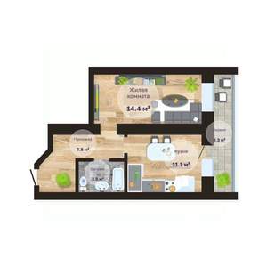1-к квартира, строящийся дом, 40м2, 13/14 этаж