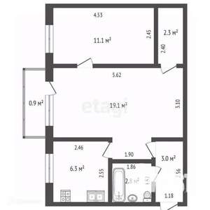 2-к квартира, вторичка, 45м2, 3/5 этаж