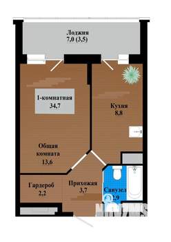 1-к квартира, строящийся дом, 35м2, 11/12 этаж