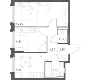 2-к квартира, вторичка, 47м2, 17/17 этаж
