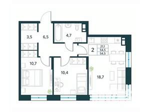 2-к квартира, вторичка, 55м2, 4/10 этаж