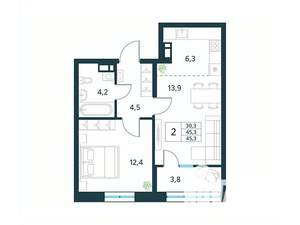 2-к квартира, вторичка, 45м2, 15/18 этаж