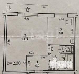 1-к квартира, вторичка, 42м2, 6/9 этаж
