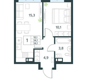 1-к квартира, вторичка, 34м2, 5/18 этаж