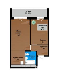 2-к квартира, строящийся дом, 47м2, 7/12 этаж