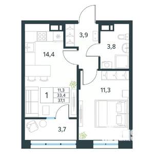 1-к квартира, вторичка, 37м2, 10/18 этаж