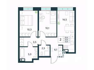 2-к квартира, вторичка, 52м2, 2/10 этаж