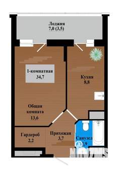 1-к квартира, строящийся дом, 35м2, 9/12 этаж