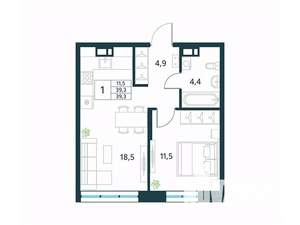 1-к квартира, вторичка, 39м2, 4/10 этаж
