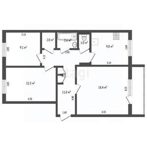 3-к квартира, вторичка, 64м2, 6/9 этаж