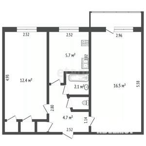 2-к квартира, вторичка, 44м2, 3/5 этаж