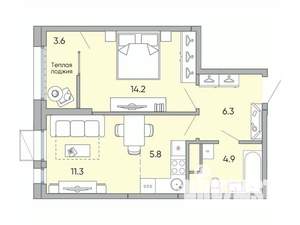 2-к квартира, вторичка, 46м2, 15/18 этаж