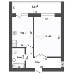 1-к квартира, вторичка, 36м2, 1/9 этаж