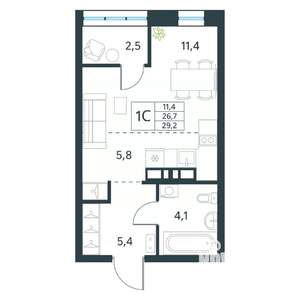 Студия квартира, вторичка, 29м2, 12/18 этаж