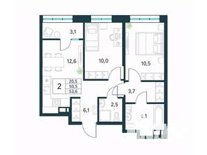 2-к квартира, вторичка, 54м2, 15/18 этаж